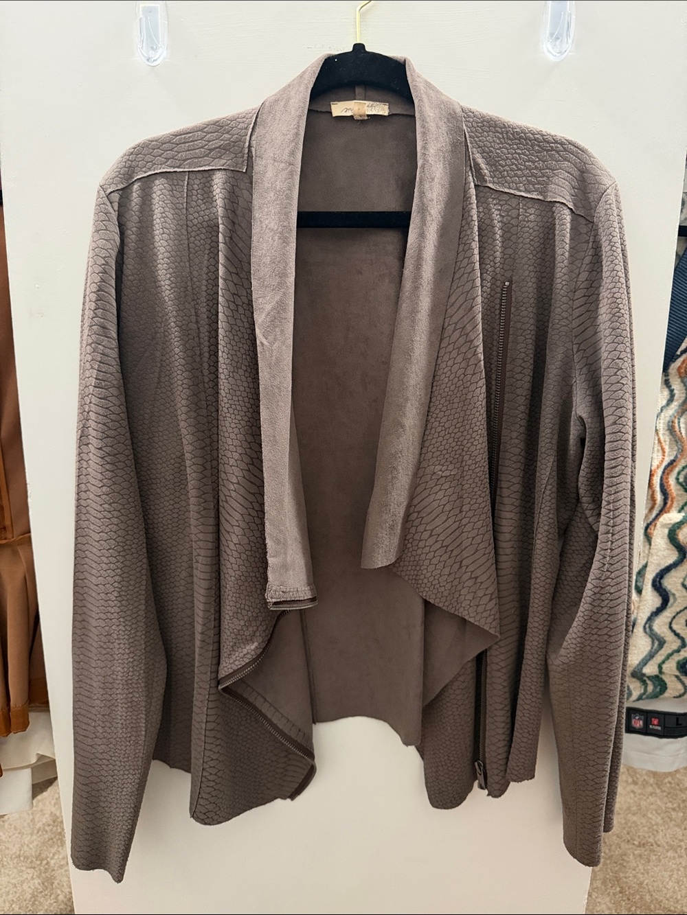 Mystree Taupe Open-Front Draped Cardigan